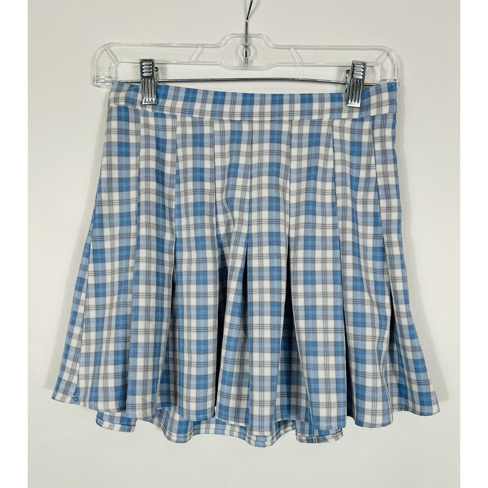 Papaya Plaid Pleated Mini Skirt‎ Blue White Size M Light Academia Preppy School